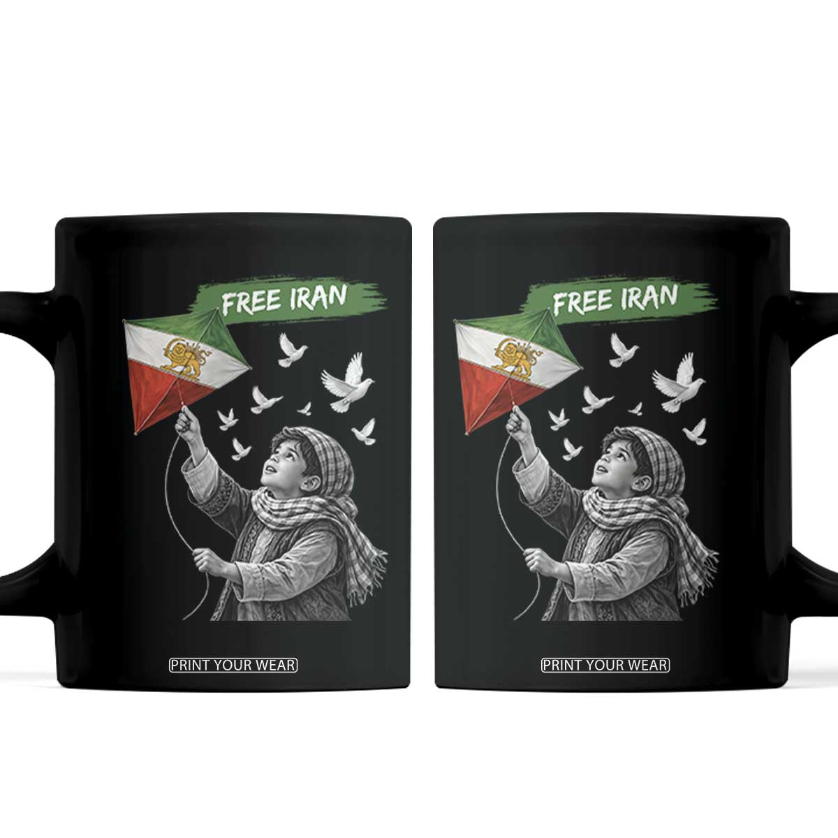 Free Iran Coffee Mug Lion And Sun Flag Persian Freedom Movement TS10 Black Print Your Wear