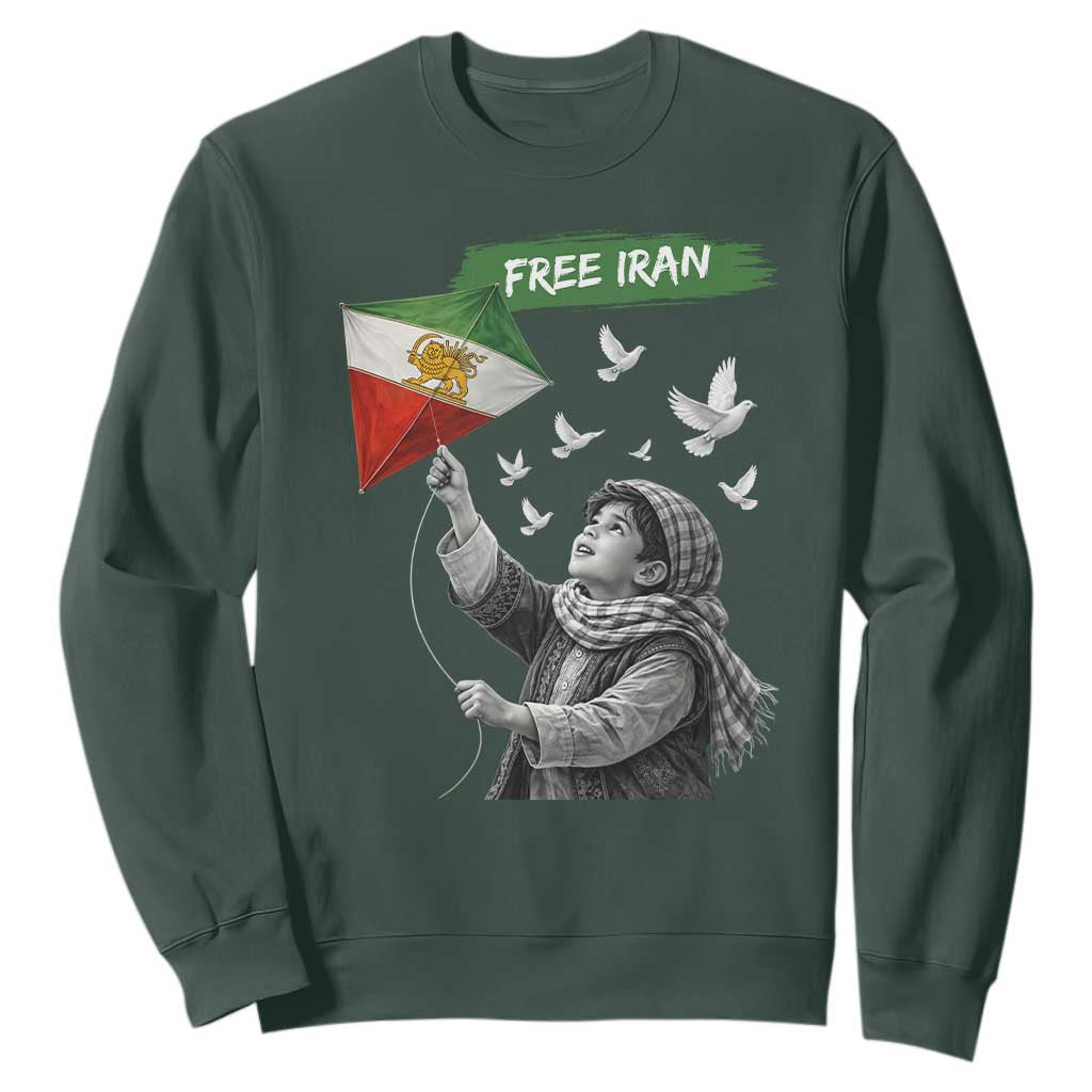 Free Iran Sweatshirt Lion And Sun Flag Persian Freedom Movement TS10 Dark Forest Green Print Your Wear
