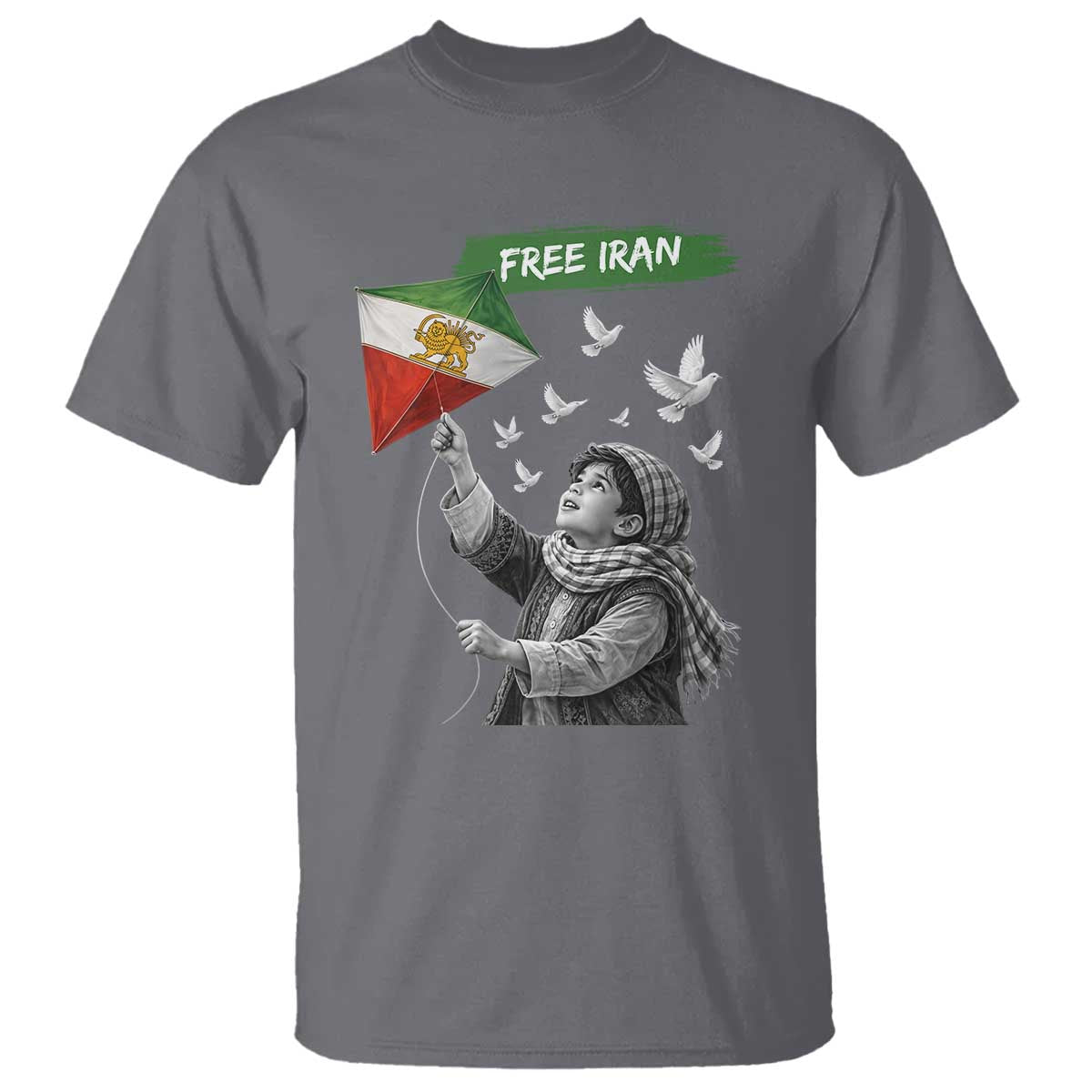 Free Iran T Shirt Lion And Sun Flag Persian Freedom Movement TS10 Charcoal Print Your Wear