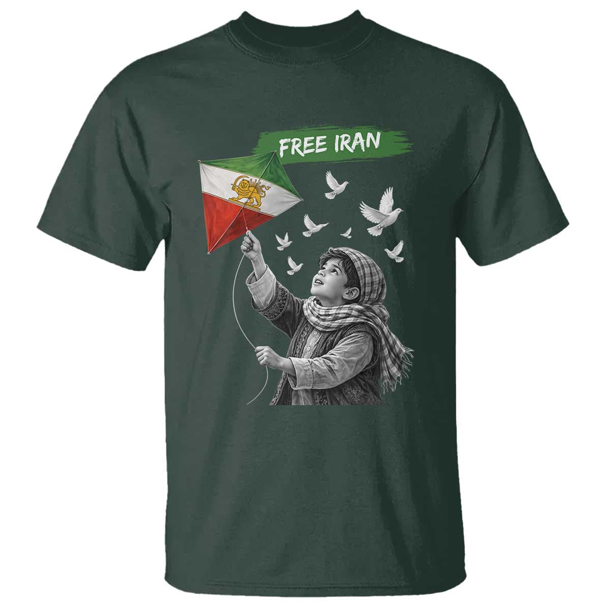 Free Iran T Shirt Lion And Sun Flag Persian Freedom Movement TS10 Dark Forest Green Print Your Wear