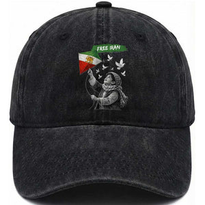 Free Iran Washed Cotton Baseball Cap Lion And Sun Flag Persian Freedom Movement TS10 Washed Cap Universal Fit Black Print Your Wear