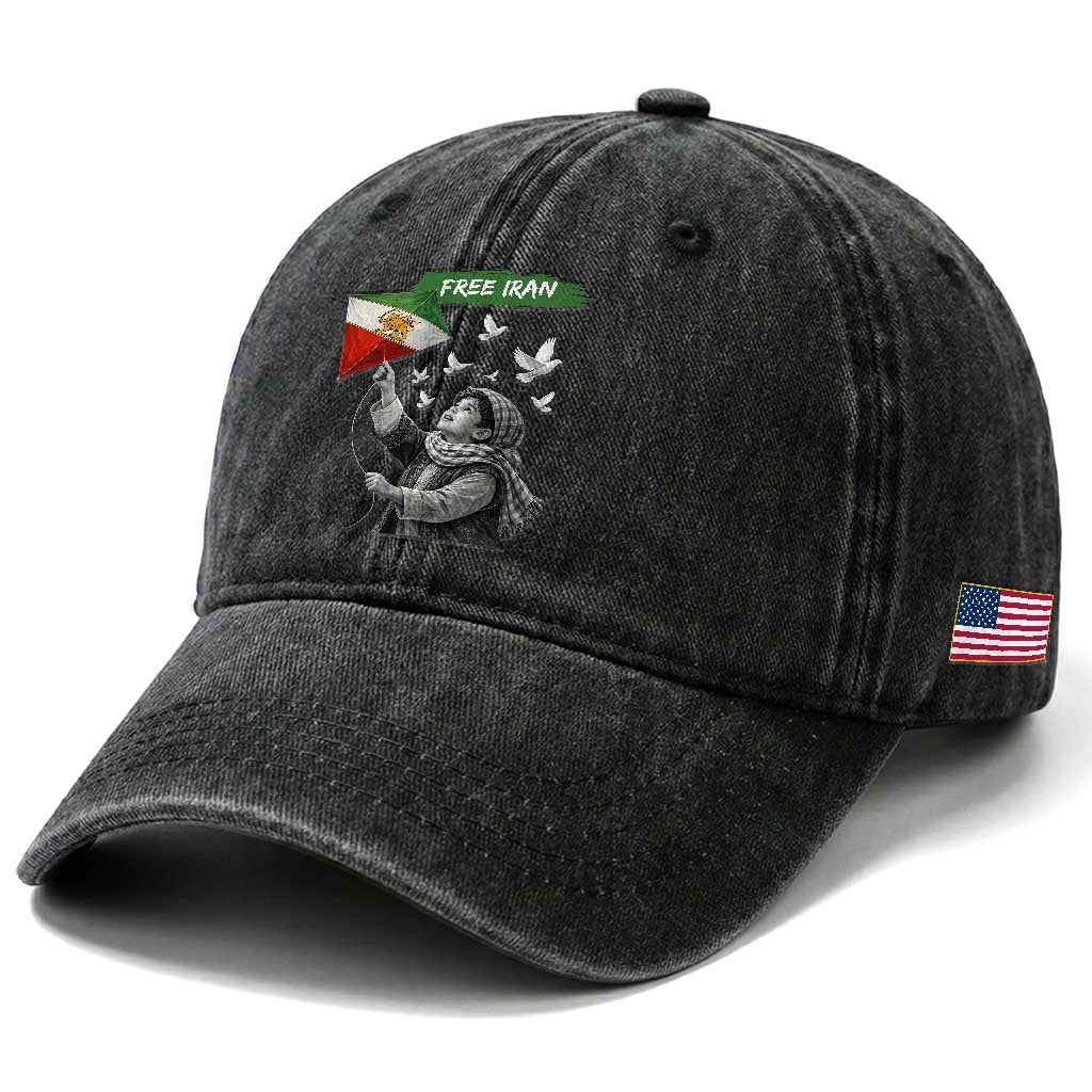 Free Iran Washed Cotton Baseball Cap Lion And Sun Flag Persian Freedom Movement TS10 Print Your Wear