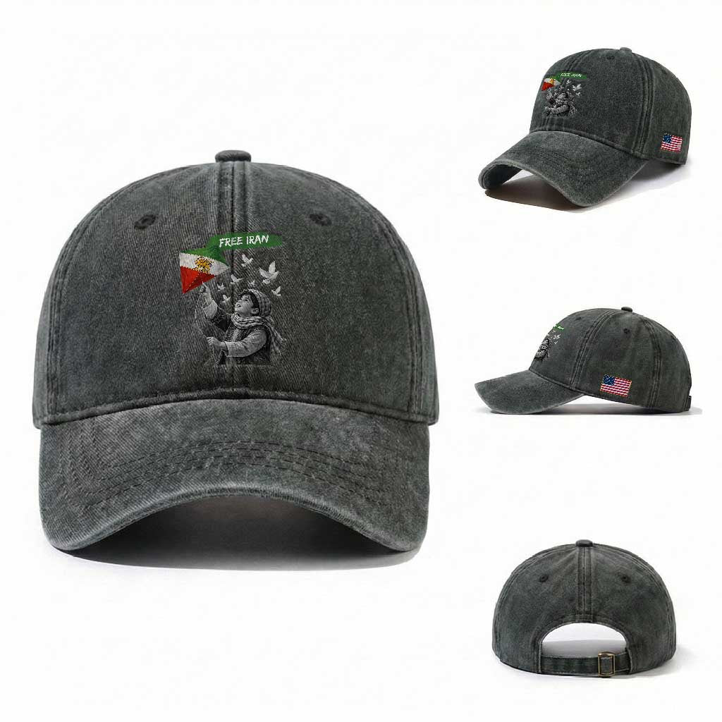 Free Iran Washed Cotton Baseball Cap Lion And Sun Flag Persian Freedom Movement TS10 Washed Cap Universal Fit Dark Green Print Your Wear