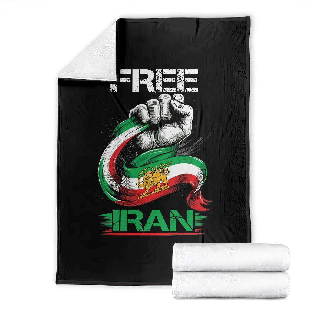 Free Iran Throw Blanket Iran Lion Sun Flag Fist TS10 Black Print Your Wear