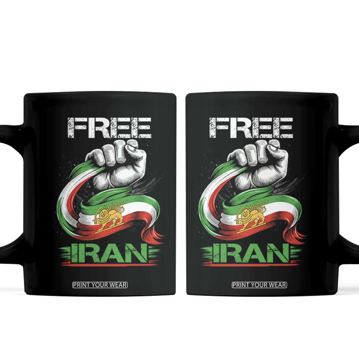 Free Iran Coffee Mug Iran Lion Sun Flag Fist TS10 Black Print Your Wear