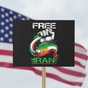 Free Iran Protest Sign Iran Lion Sun Flag Fist TS10 Horizontal 18" × 24" Black Print Your Wear