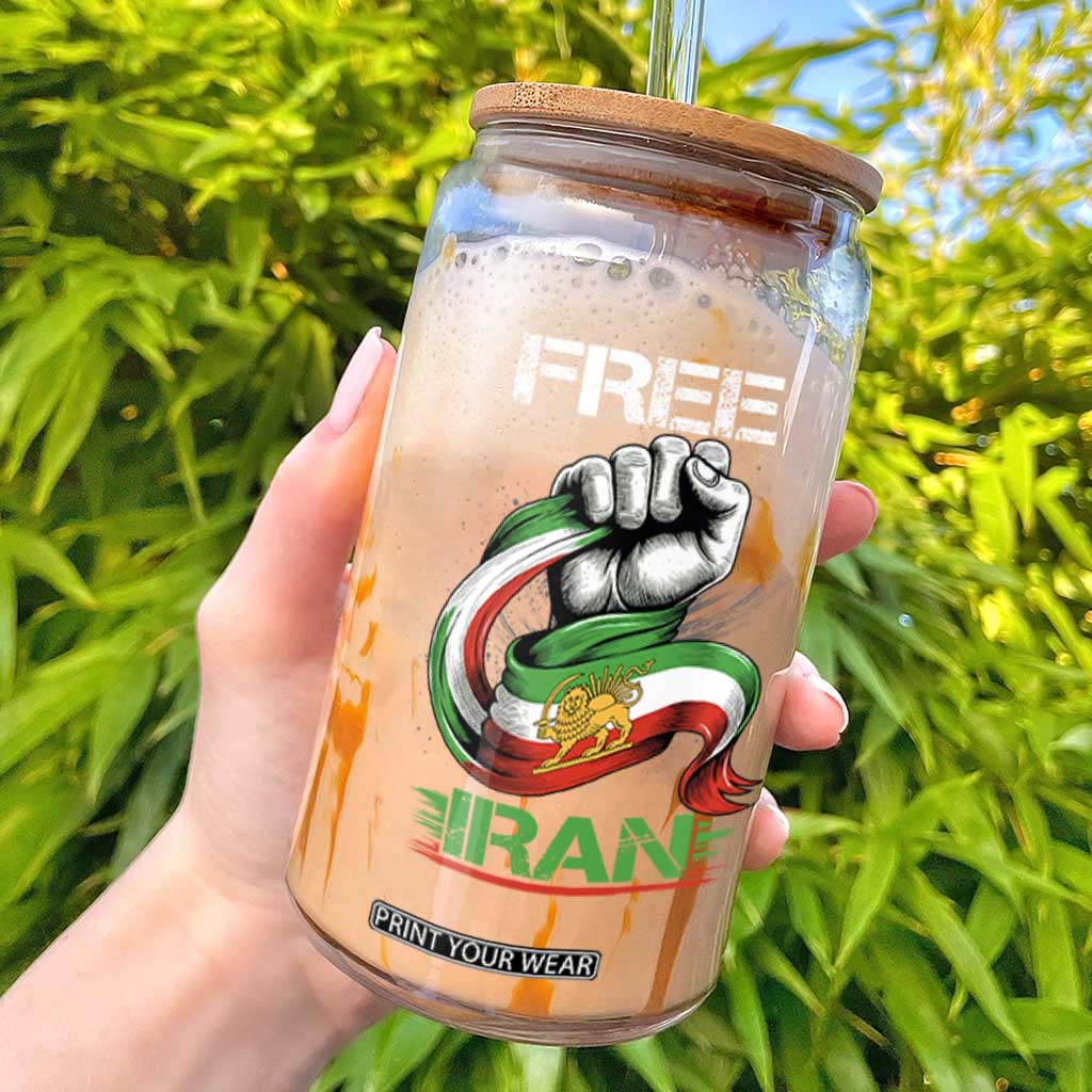 Free Iran Glass Can Iran Lion Sun Flag Fist TS10 Black Print Your Wear