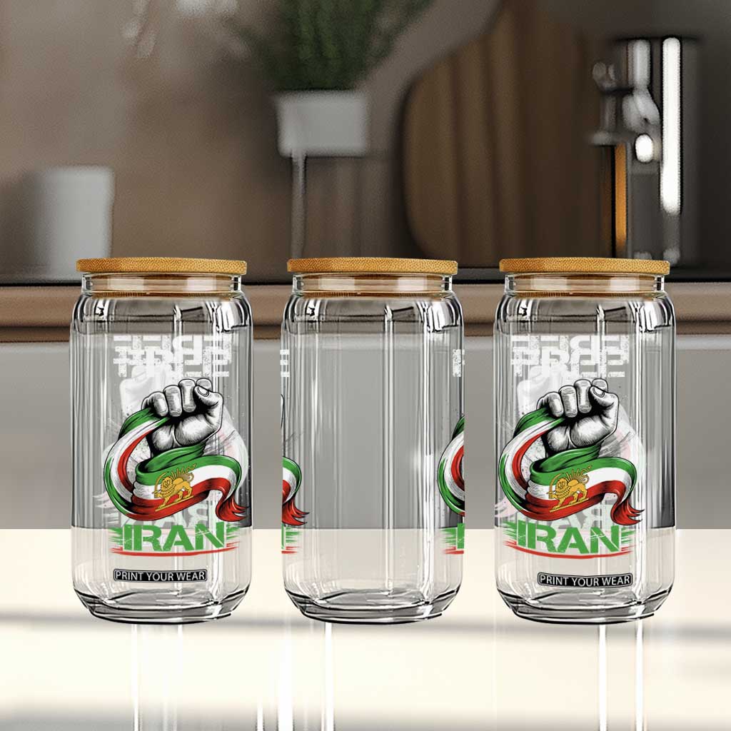 Free Iran Glass Can Iran Lion Sun Flag Fist TS10 Print Your Wear