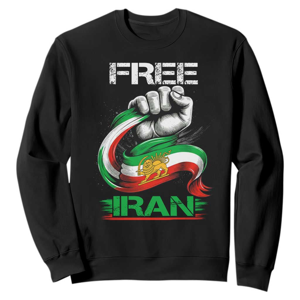 Free Iran Sweatshirt Iran Lion Sun Flag Fist TS10 Black Print Your Wear