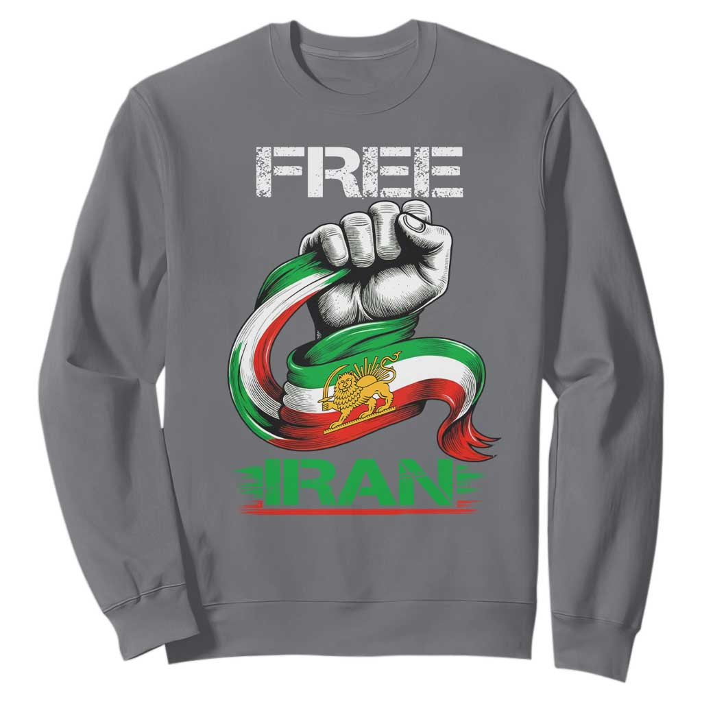 Free Iran Sweatshirt Iran Lion Sun Flag Fist TS10 Charcoal Print Your Wear
