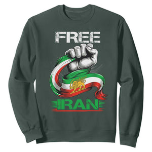 Free Iran Sweatshirt Iran Lion Sun Flag Fist TS10 Dark Forest Green Print Your Wear