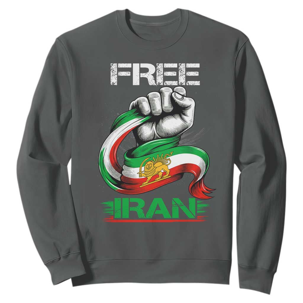 Free Iran Sweatshirt Iran Lion Sun Flag Fist TS10 Dark Heather Print Your Wear