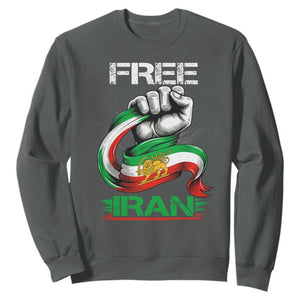 Free Iran Sweatshirt Iran Lion Sun Flag Fist TS10 Dark Heather Print Your Wear