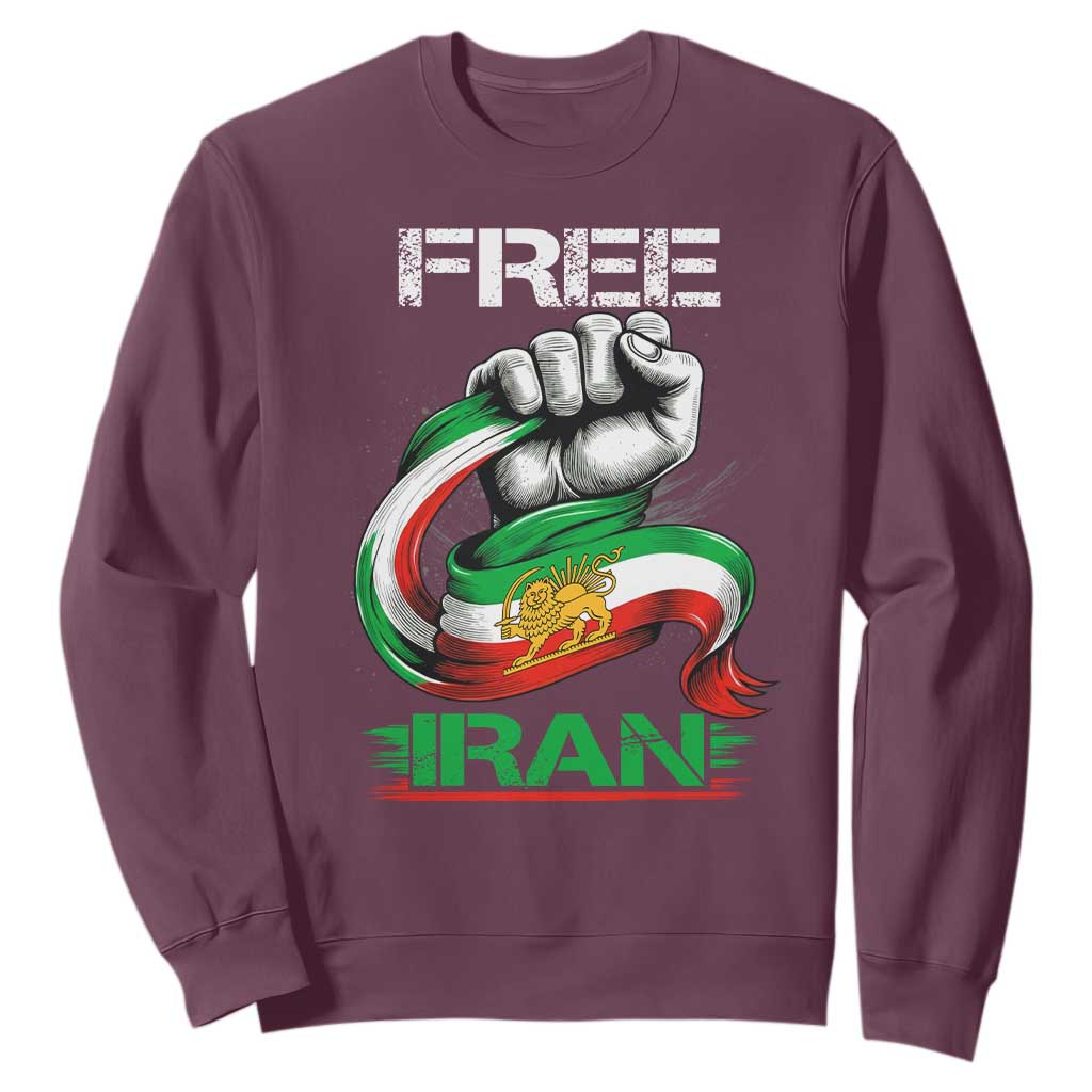 Free Iran Sweatshirt Iran Lion Sun Flag Fist TS10 Maroon Print Your Wear