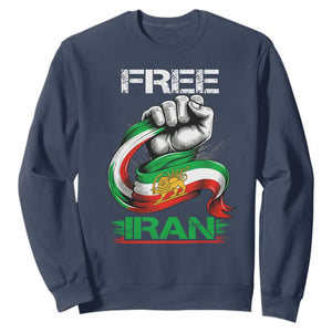 Free Iran Sweatshirt Iran Lion Sun Flag Fist TS10 Navy Print Your Wear