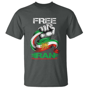 Free Iran T Shirt Iran Lion Sun Flag Fist TS10 Dark Heather Print Your Wear