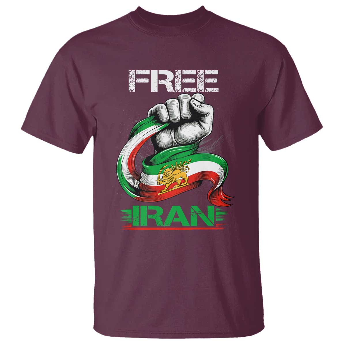 Free Iran T Shirt Iran Lion Sun Flag Fist TS10 Maroon Print Your Wear