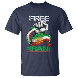 Free Iran T Shirt Iran Lion Sun Flag Fist TS10 Navy Print Your Wear