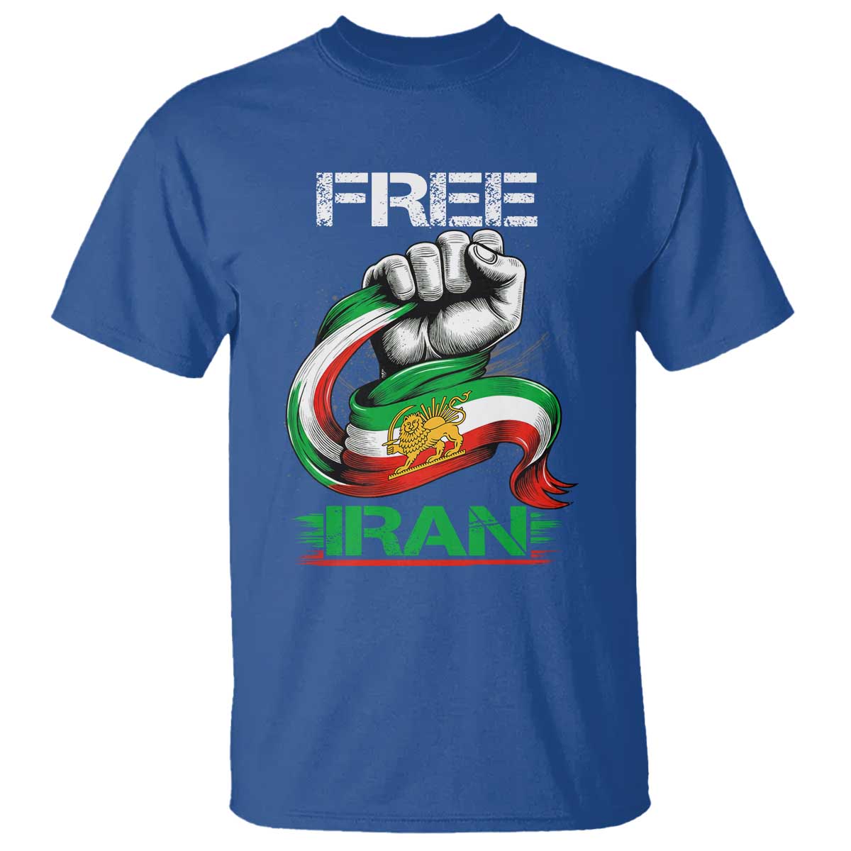 Free Iran T Shirt Iran Lion Sun Flag Fist TS10 Royal Blue Print Your Wear