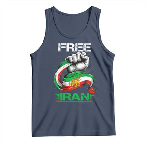 Free Iran Tank Top Iran Lion Sun Flag Fist TS10 Navy Print Your Wear