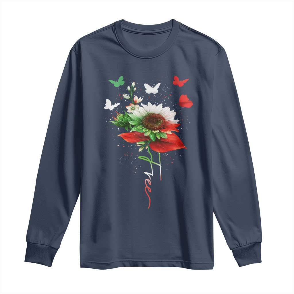 Free Iran Protest Long Sleeve Shirt Sunflower Flag TS10 Navy Print Your Wear