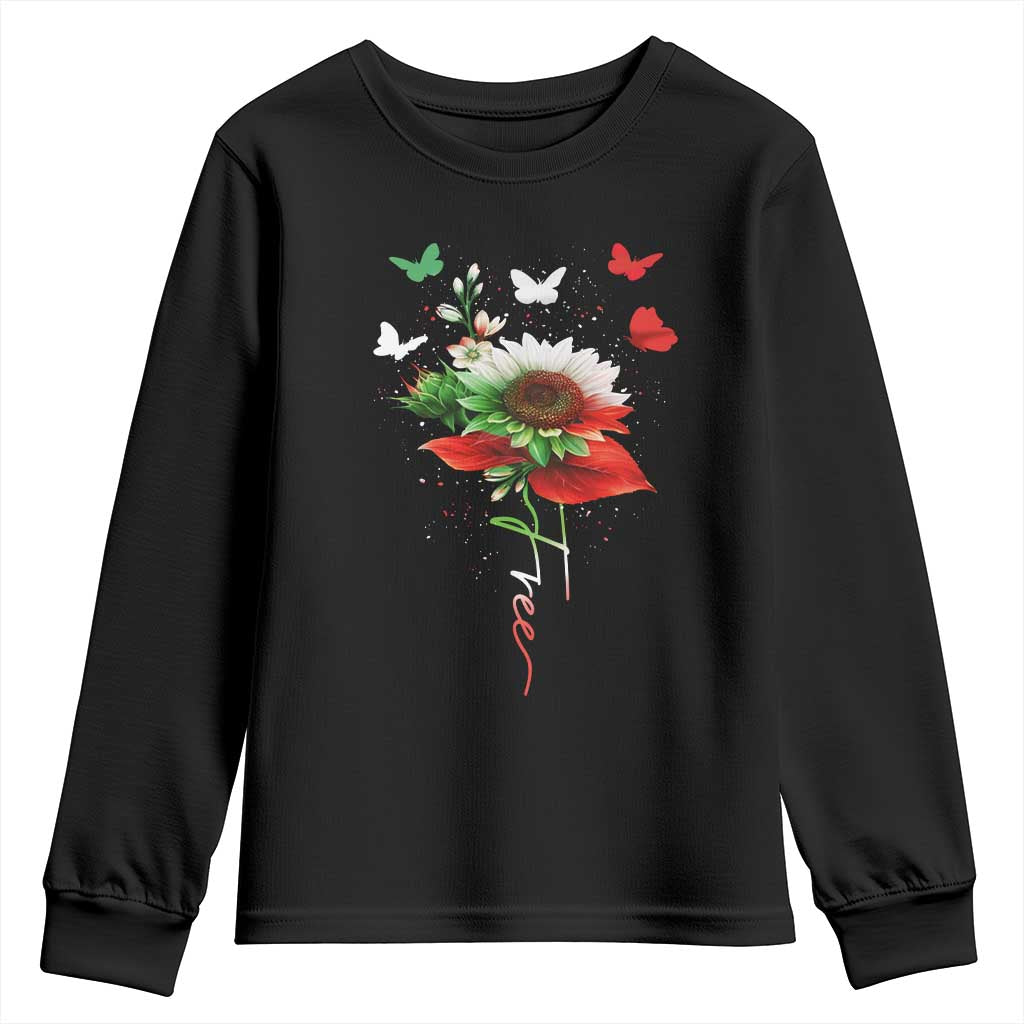 Free Iran Protest Youth Sweatshirt Sunflower Flag TS10 Black Print Your Wear