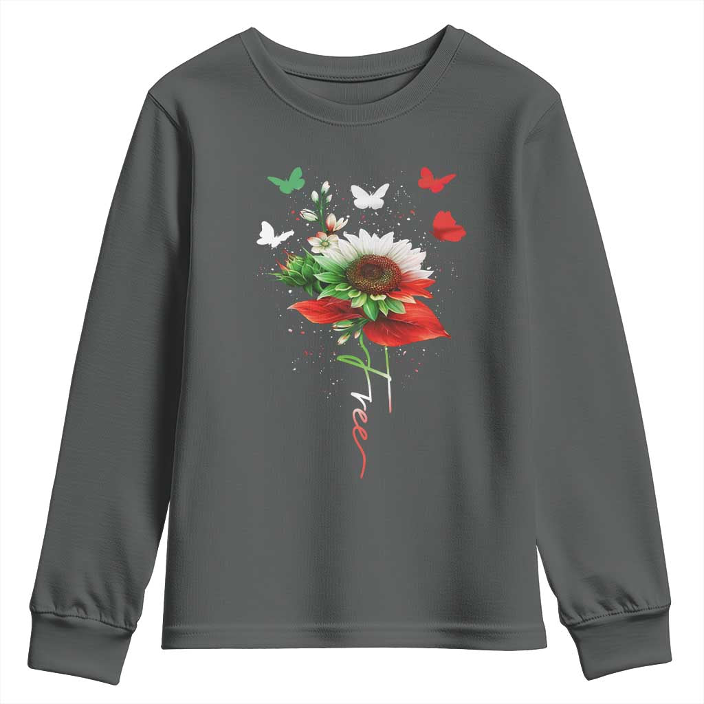 Free Iran Protest Youth Sweatshirt Sunflower Flag TS10 Dark Heather Print Your Wear