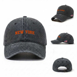 New York Washed Cotton Baseball Cap Vintage Varsity Sports Throwback Design TS10 Washed Cap Universal Fit Dark Gray Print Your Wear