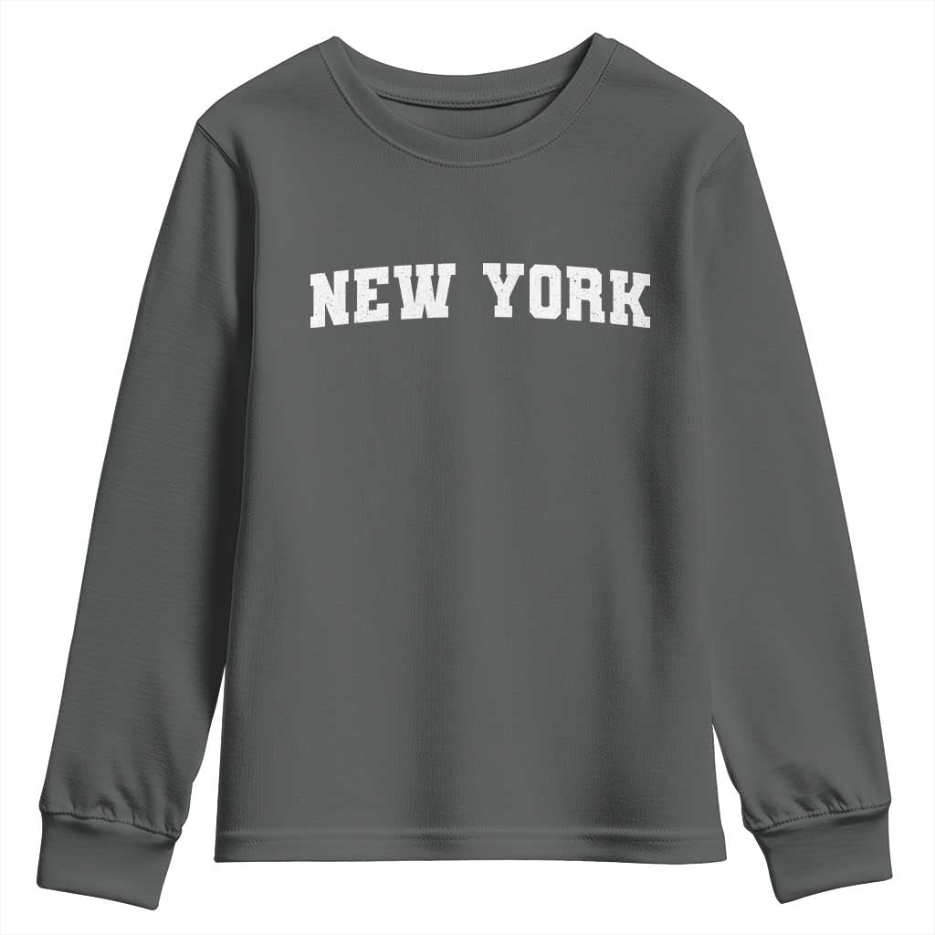 New York Vintage Varsity Sports Youth Sweatshirt State Pride TS10 Dark Heather Print Your Wear