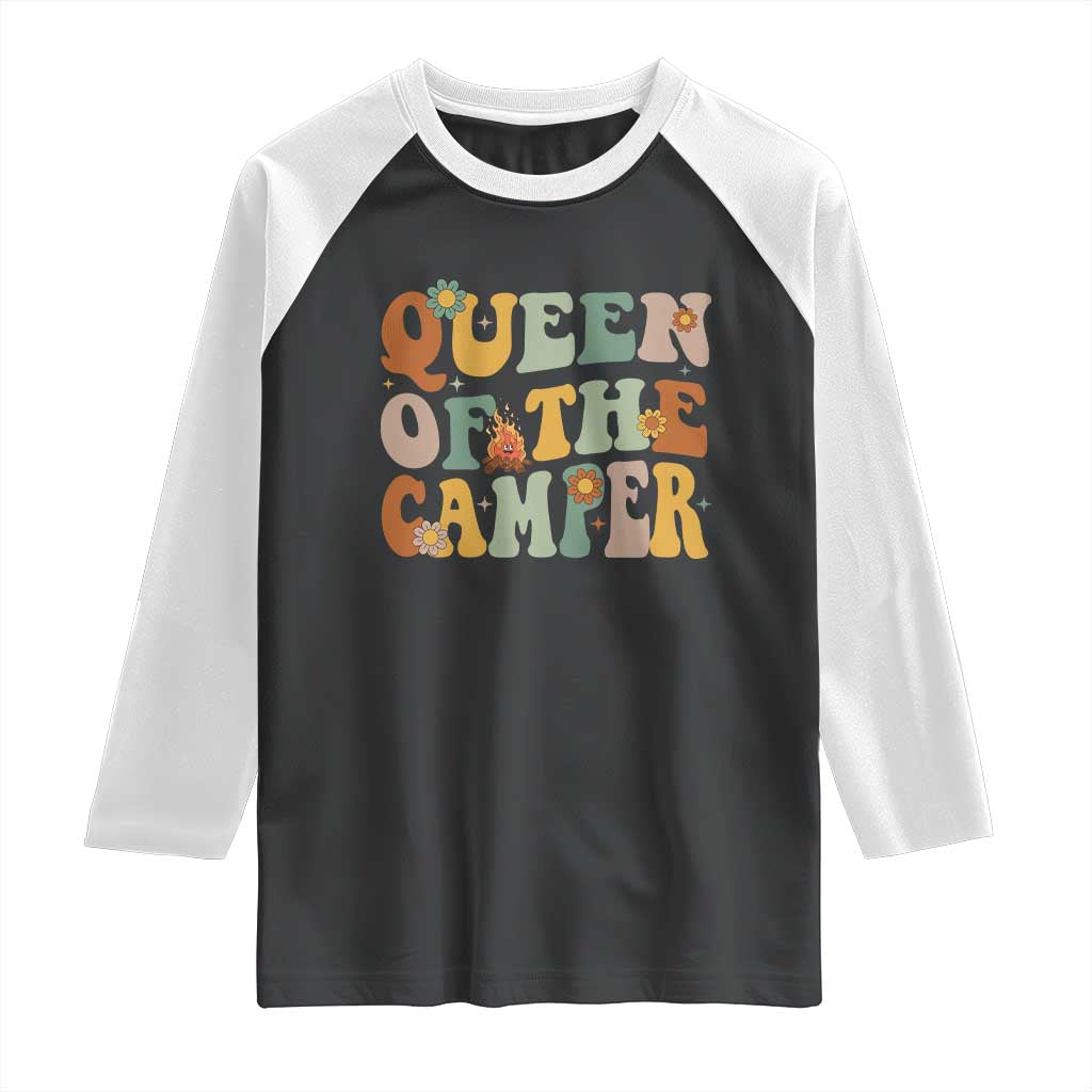 Camper Queen Raglan Shirt Retro Groovy Funny Women Girls RV Camping Lovers TS10 Black White Print Your Wear