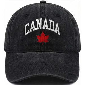 Canada Maple Leaf Washed Cotton Baseball Cap Canadian Pride TS10 Washed Cap Universal Fit Black Print Your Wear
