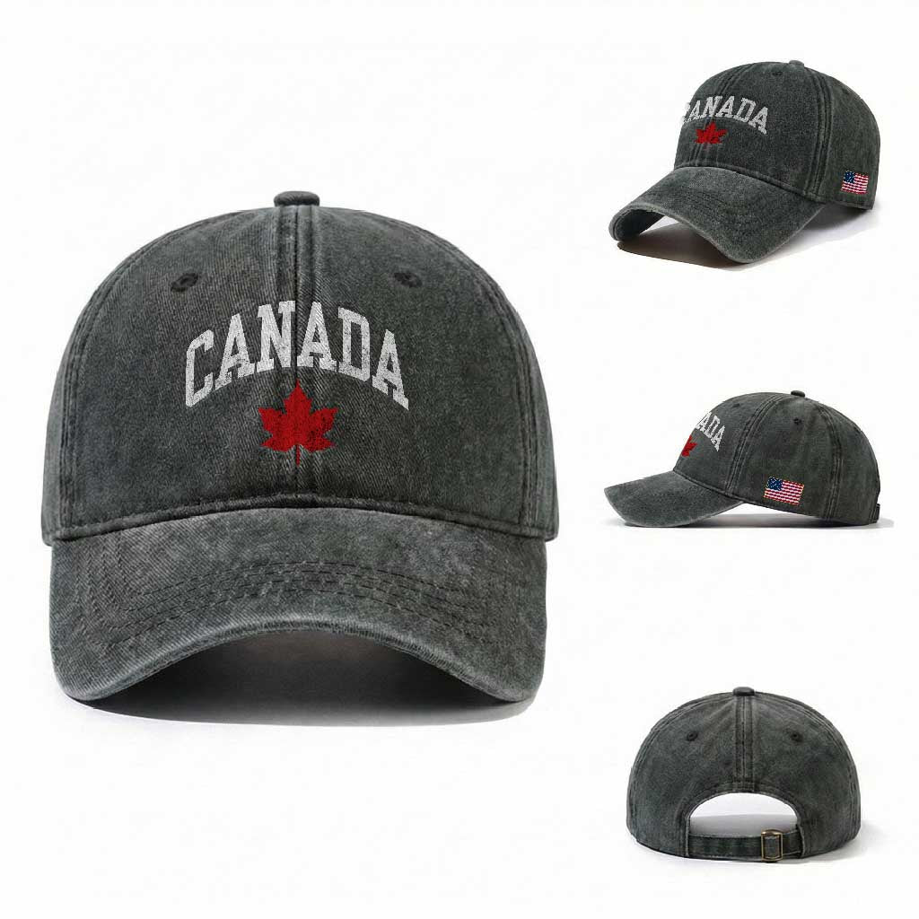 Canada Maple Leaf Washed Cotton Baseball Cap Canadian Pride TS10 Washed Cap Universal Fit Dark Green Print Your Wear