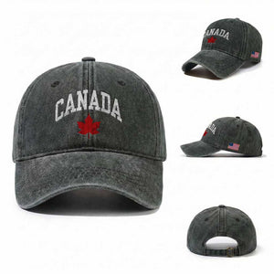 Canada Maple Leaf Washed Cotton Baseball Cap Canadian Pride TS10 Washed Cap Universal Fit Dark Green Print Your Wear