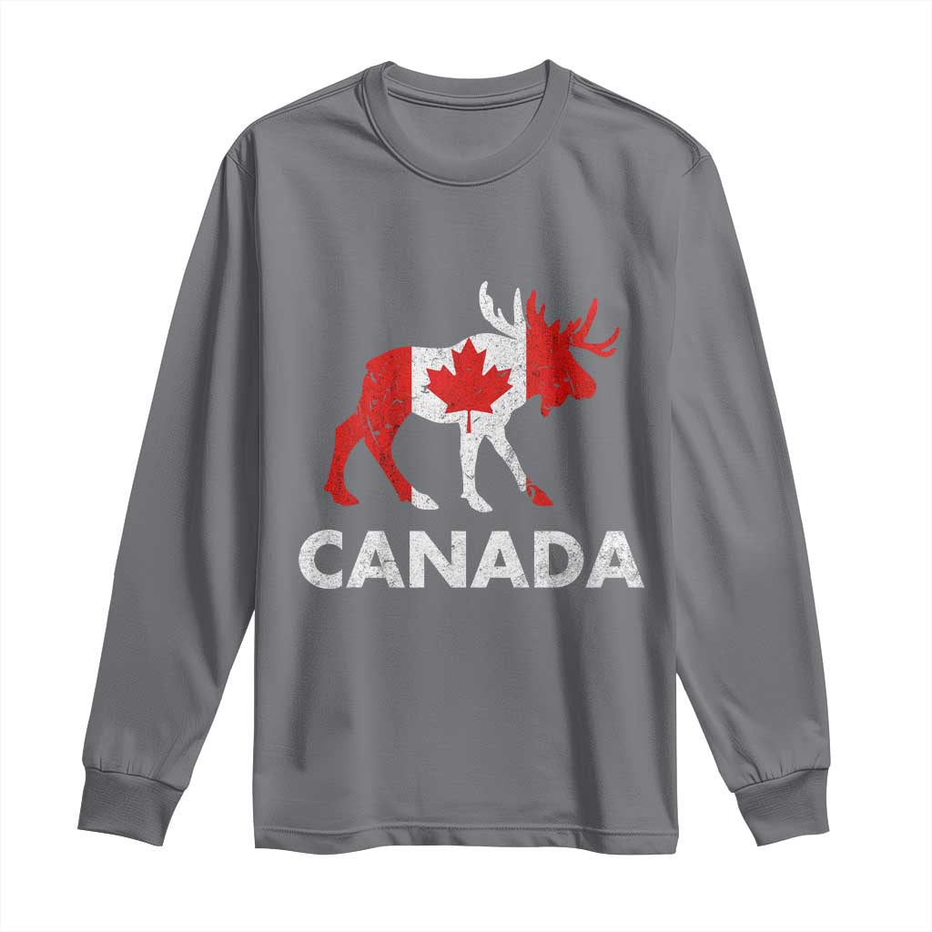 Canada Moose Maple Leaf Long Sleeve Shirt Canadian Pride TS10 Charcoal Print Your Wear