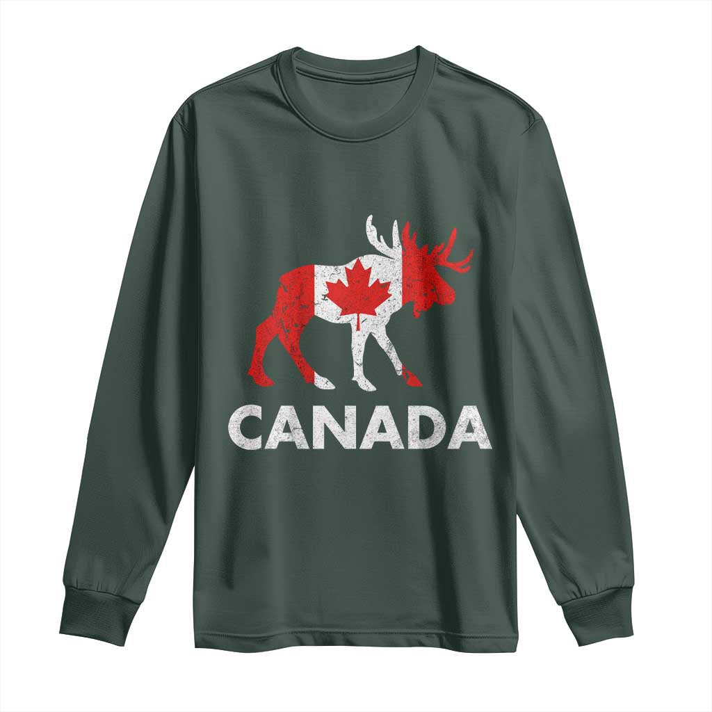 Canada Moose Maple Leaf Long Sleeve Shirt Canadian Pride TS10 Dark Forest Green Print Your Wear