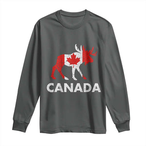 Canada Moose Maple Leaf Long Sleeve Shirt Canadian Pride TS10 Dark Heather Print Your Wear