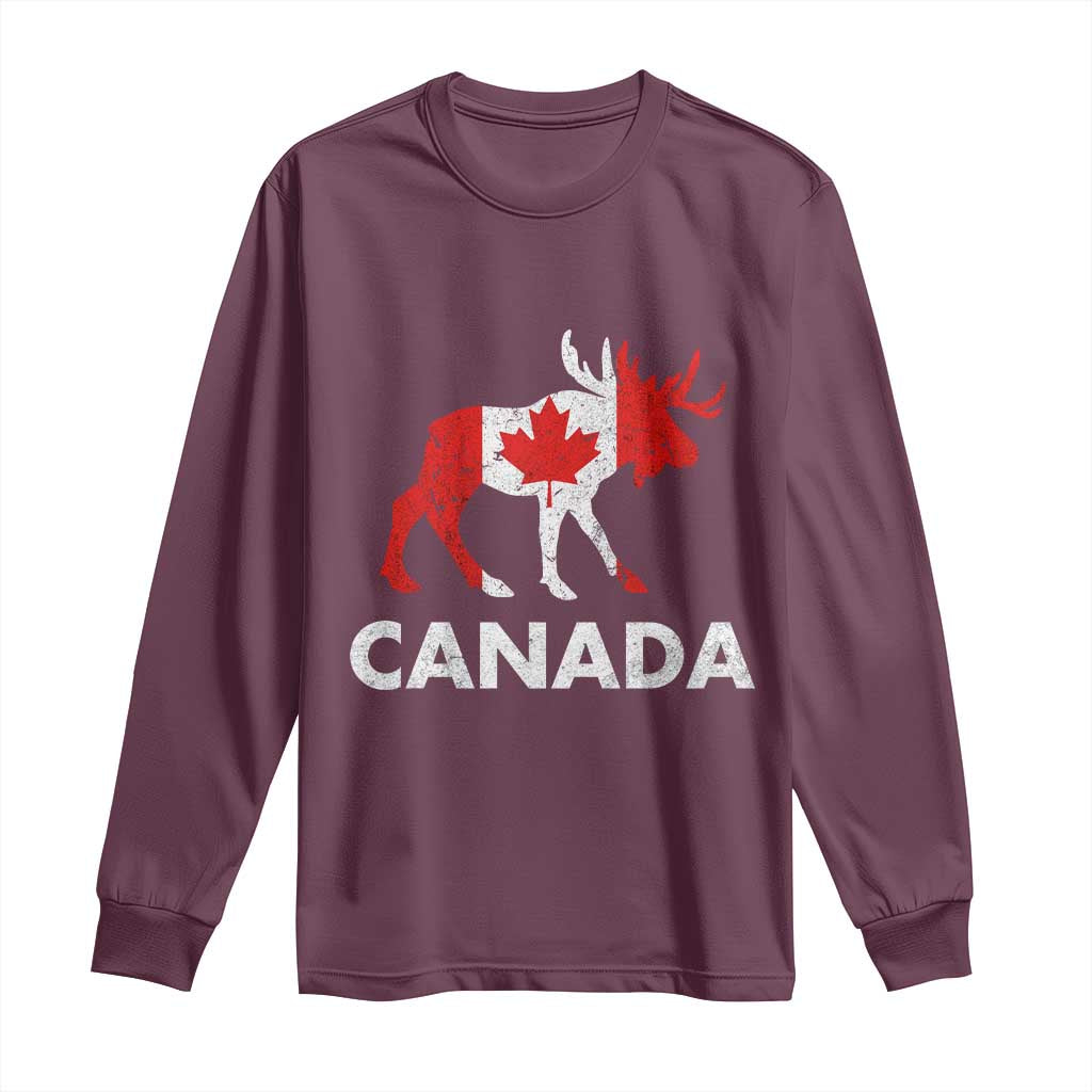 Canada Moose Maple Leaf Long Sleeve Shirt Canadian Pride TS10 Maroon Print Your Wear