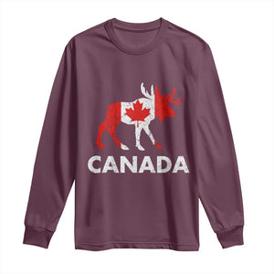 Canada Moose Maple Leaf Long Sleeve Shirt Canadian Pride TS10 Maroon Print Your Wear