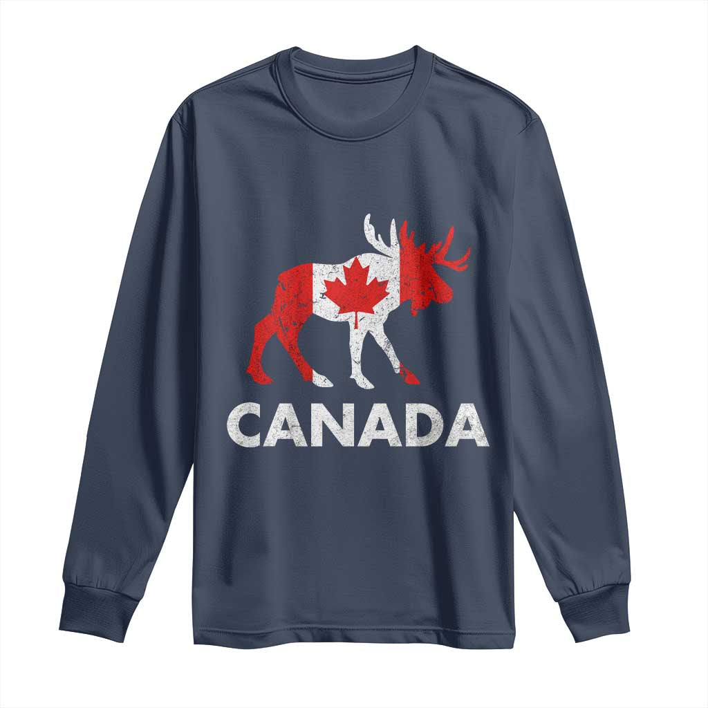 Canada Moose Maple Leaf Long Sleeve Shirt Canadian Pride TS10 Navy Print Your Wear