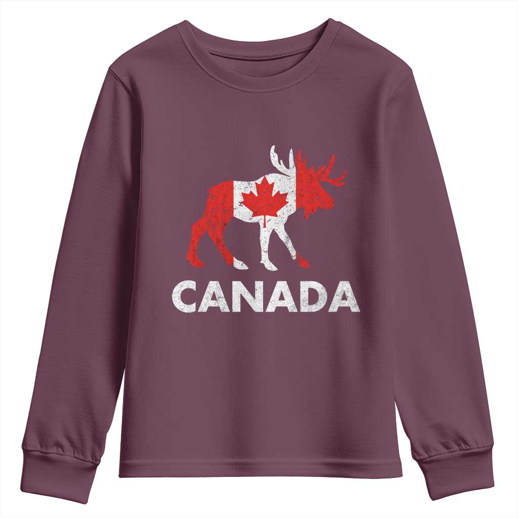 Canada Moose Maple Leaf Youth Sweatshirt Canadian Pride TS10 Maroon Print Your Wear