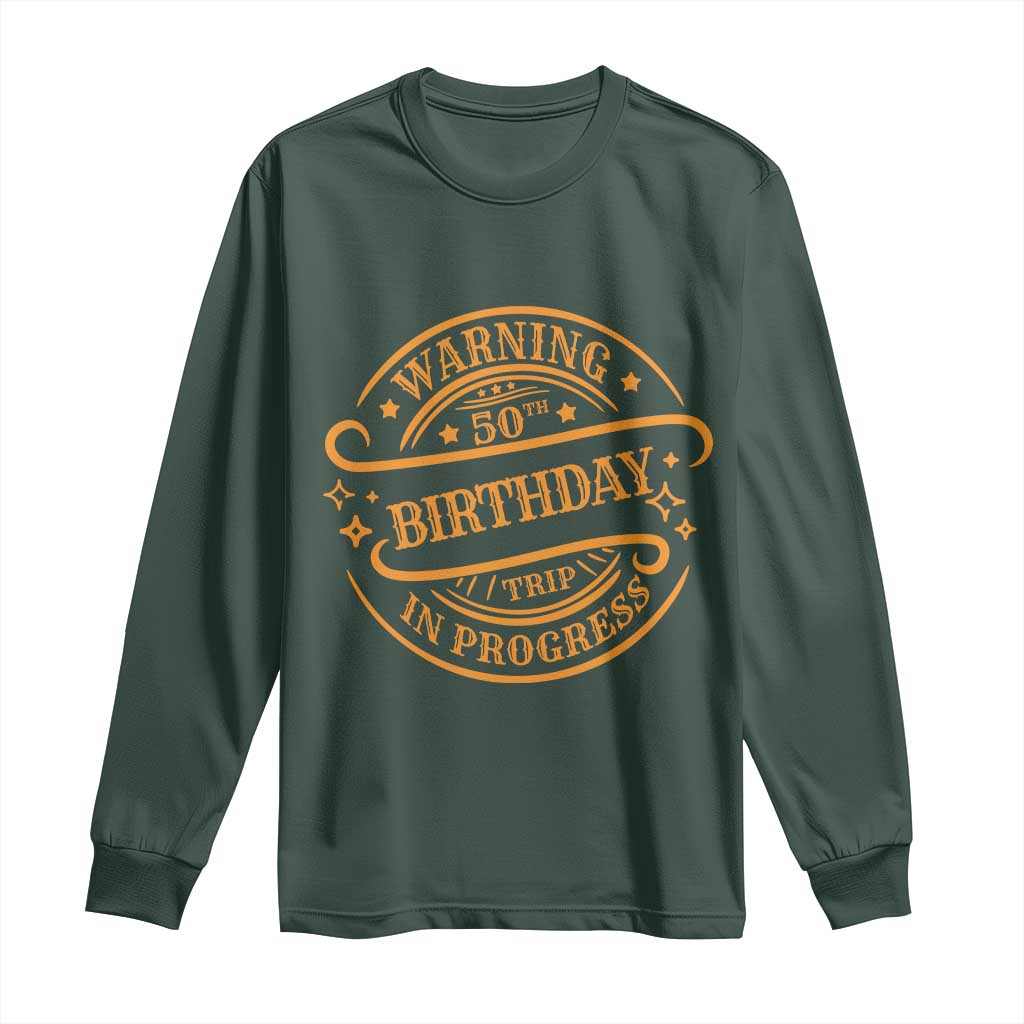 50th Birthday Trip Long Sleeve Shirt Retro Funny Milestone Vacation TS10 Dark Forest Green Print Your Wear