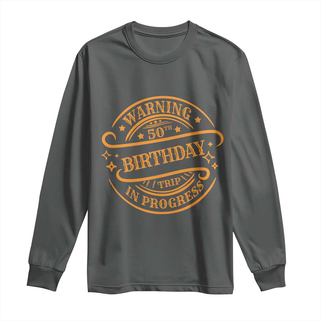 50th Birthday Trip Long Sleeve Shirt Retro Funny Milestone Vacation TS10 Dark Heather Print Your Wear