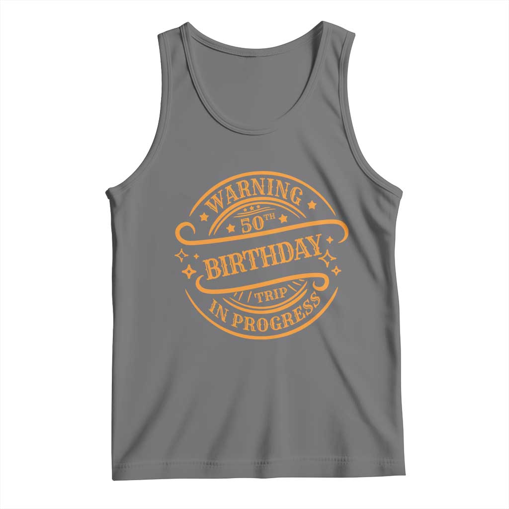 50th Birthday Trip Tank Top Retro Funny Milestone Vacation TS10 Black Heather Print Your Wear