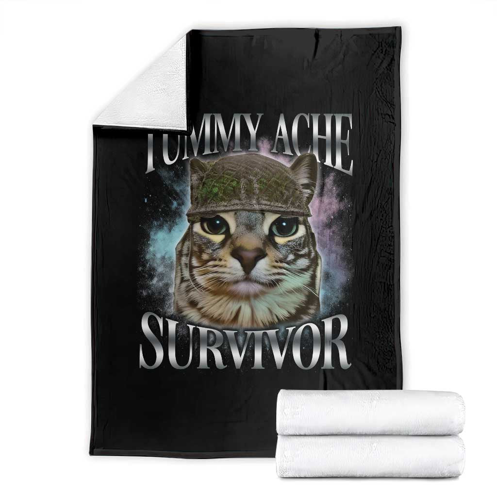Tummy Ache Survivor Cat Meme Throw Blanket Vintage 90s Graphic Funny Stomach Issues Bootleg TS10 Black Print Your Wear