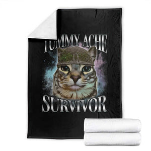 Tummy Ache Survivor Cat Meme Throw Blanket Vintage 90s Graphic Funny Stomach Issues Bootleg TS10 Black Print Your Wear