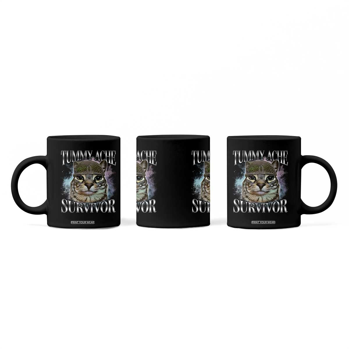 Tummy Ache Survivor Cat Meme Coffee Mug Vintage 90s Graphic Funny Stomach Issues Bootleg TS10 Print Your Wear