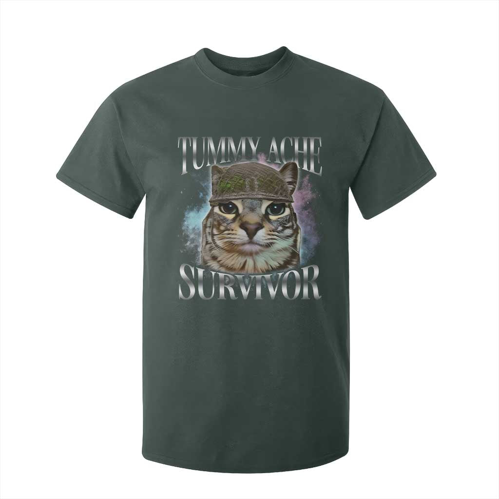 Tummy Ache Survivor Cat Meme T Shirt For Kid Vintage 90s Graphic Funny Stomach Issues Bootleg TS10 Dark Forest Green Print Your Wear