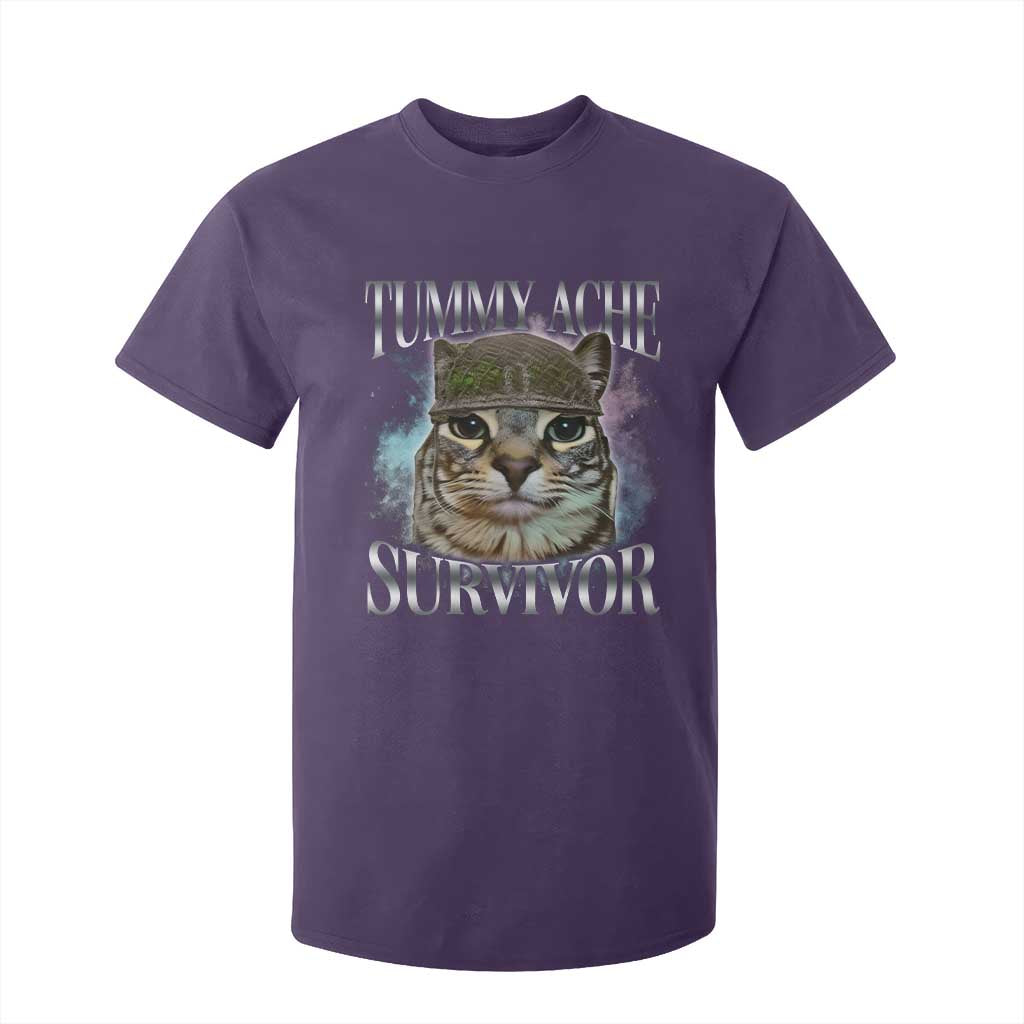 Tummy Ache Survivor Cat Meme T Shirt For Kid Vintage 90s Graphic Funny Stomach Issues Bootleg TS10 Purple Print Your Wear
