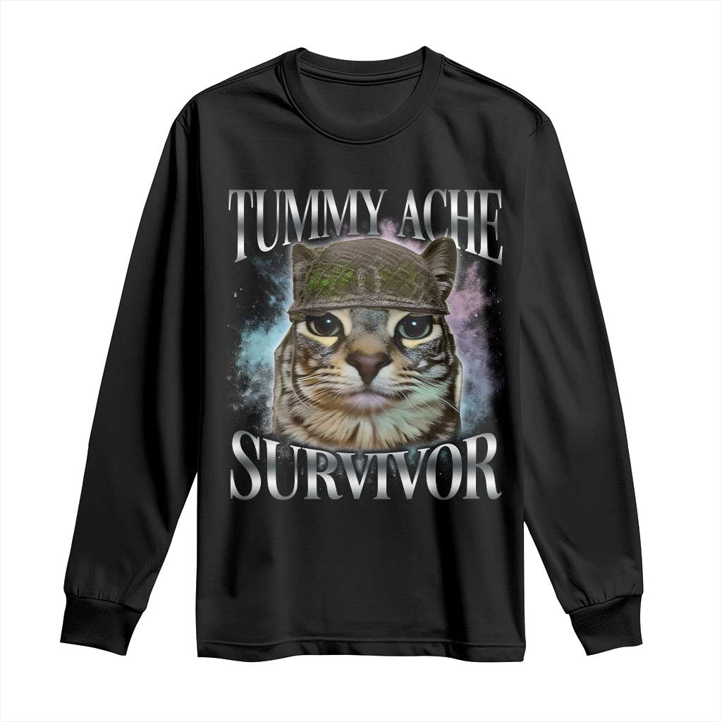 Tummy Ache Survivor Cat Meme Long Sleeve Shirt Vintage 90s Graphic Funny Stomach Issues Bootleg TS10 Black Print Your Wear