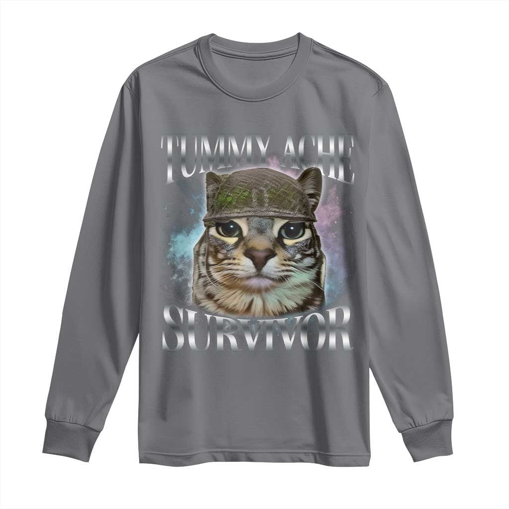 Tummy Ache Survivor Cat Meme Long Sleeve Shirt Vintage 90s Graphic Funny Stomach Issues Bootleg TS10 Charcoal Print Your Wear